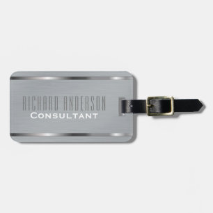Masculine Monogram Name Executive Style Grey Metal Luggage Tag
