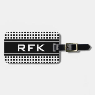 Masculine monogram travel luggage tag with squares