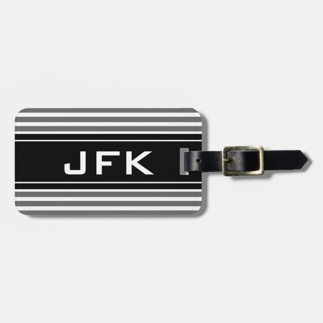 Masculine monogram travel luggage tag with stripes (Front Horizontal)