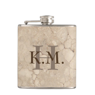 Masculine Monogrammed Beige Granite Flask