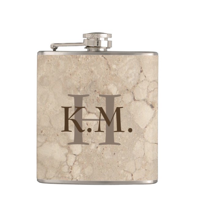 Masculine Monogrammed Beige Granite Flask (Front)