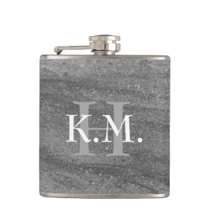 Masculine Monogrammed Dark Grey Granite Flask
