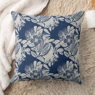 Masculine Navy Blue Effect Indigo Floral all Over Cushion