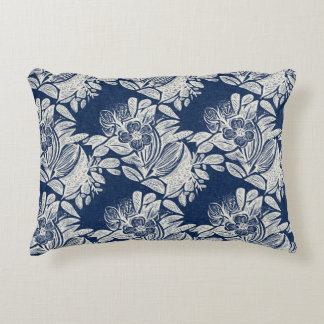 Masculine Navy Blue Effect Indigo Floral all Over Decorative Cushion