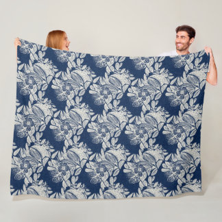 Masculine Navy Blue Effect Indigo Floral all Over Fleece Blanket