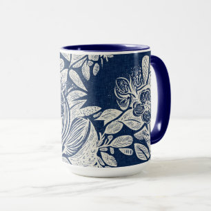 Masculine Navy Blue Effect Indigo Floral all Over Mug