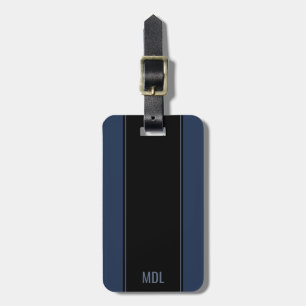 Masculine Navy Blue on Black Monogrammed Luggage Tag