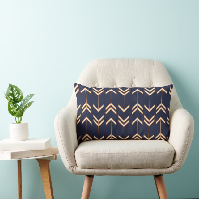 Masculine Navy Blue Orange Arrow Pattern  Lumbar Cushion (Chair)
