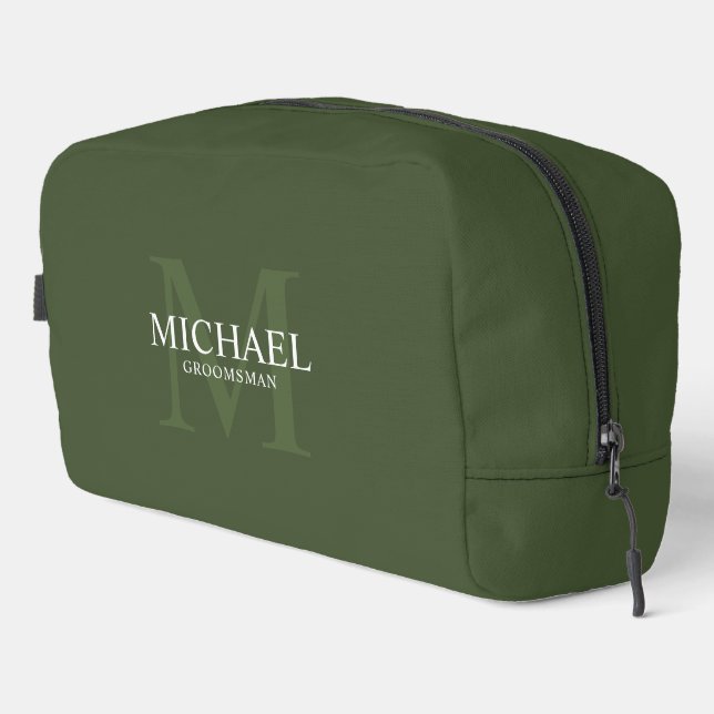 Masculine Personalised Monogram and Name Groomsmen Dopp Kit (Right Corner)