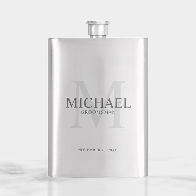 Masculine Personalised Monogram and Name Groomsmen Hip Flask (Creator Uploaded)