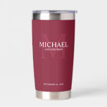 Masculine Personalised Monogram and Name Groomsmen Insulated Tumbler<br><div class="desc">Add a personal touch to your wedding with personalised groomsmen gift. This design features personalised groomsman's name with title in white and monogram in light burgundy red as background, in classic serif font style on burgundy red background. Also perfect for best man, father of the bride, ring bearer and more....</div>
