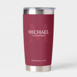 Masculine Personalised Monogram and Name Groomsmen Insulated Tumbler<br><div class="desc">Add a personal touch to your wedding with personalised groomsmen gift. This design features personalised groomsman's name with title in white and monogram in light burgundy red as background, in classic serif font style on burgundy red background. Also perfect for best man, father of the bride, ring bearer and more....</div>