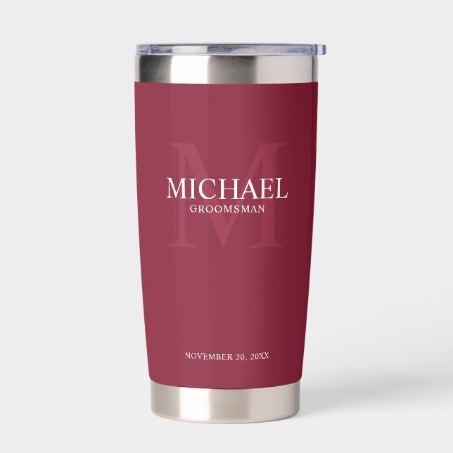 Masculine Personalised Monogram and Name Groomsmen Insulated Tumbler (Left)