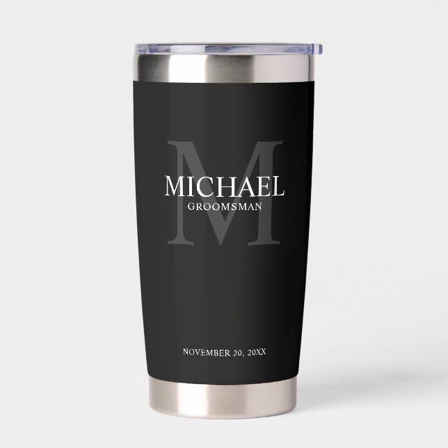 Masculine Personalised Monogram and Name Groomsmen Insulated Tumbler (Left)