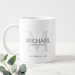 Masculine Personalised Monogram and Name Groomsmen Large Coffee Mug<br><div class="desc">Add a personal touch to your wedding with personalised groomsmen mug.
This mug features personalised groomsman's name with title in grey and monogram in light grey as background,  in classic serif font style.

Also perfect for best man,  father of the bride,  ring bearer and more.</div>