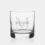 Masculine Personalised Monogram and Name Groomsmen Whiskey Glass<br><div class="desc">Add a personal touch to your wedding with personalised groomsmen gift.
This design features personalised groomsman's name with title in grey and monogram in light grey as background,  in classic serif font style.

Also perfect for best man,  father of the bride,  ring bearer and more.</div>