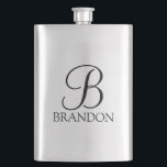 Masculine Personalised Script Monogram and Name Hip Flask<br><div class="desc">Personalised Monogram and Name Gift
features personalised monogram in black classic script font style and name in black classic serif font style on white background.

Perfect as holiday gift,  father's day gift,  family reunion favours,  thank you gift for groomsmen and gift for any special occasions.</div>