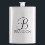 Masculine Personalised Script Monogram and Name Hip Flask<br><div class="desc">Personalised Monogram and Name Gift
features personalised monogram in black classic script font style and name in black classic serif font style on white background.

Perfect as holiday gift,  father's day gift,  family reunion favours,  thank you gift for groomsmen and gift for any special occasions.</div>