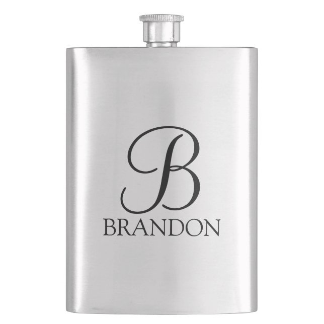 Masculine Personalised Script Monogram and Name Hip Flask (Front)