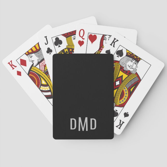 Masculine Personalised Silver Monogrammed Black Playing Cards (Back)