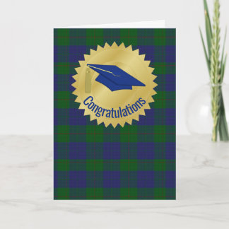 Masculine Plaid and Mortarboard Cap Graduation Card