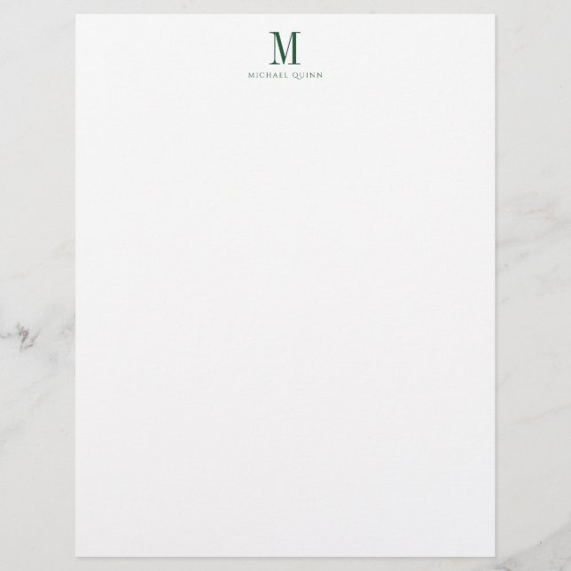Masculine Professional Green Monogram  Custom Letterhead (Front)
