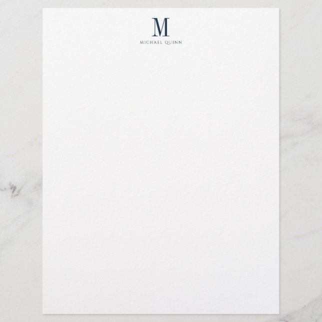 Masculine Professional Navy Blue Monogram Custom Letterhead (Front)