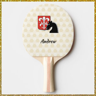 Masculine Red and Black Knight Shield and Horse Ping Pong Paddle