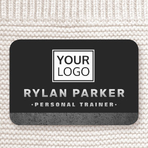 Masculine rough dark concrete border logo black name tag