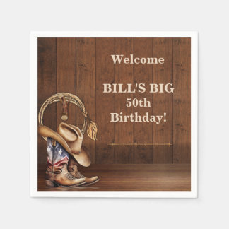 Masculine Rustic Cowboy Hat Boots Wood Western Napkin