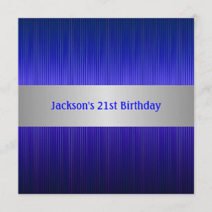 Masculine Silver Blue Stripe 21st Birthday Invitation