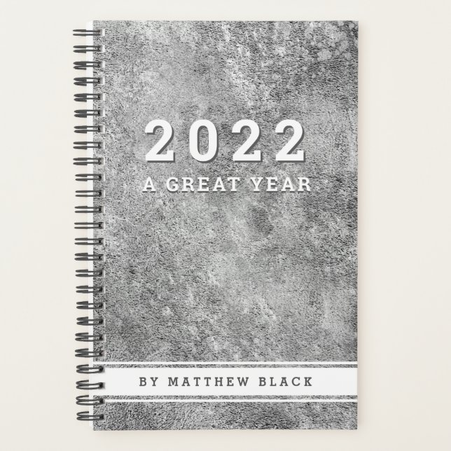 Masculine Silver Grunge Mens Businessman Plan 2022 Planner (Front)