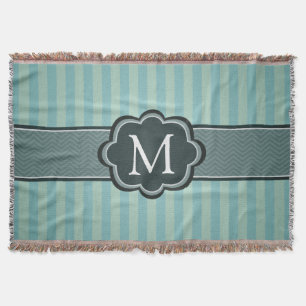 Masculine Teal Blue Stripes Custom Monogram Throw Blanket
