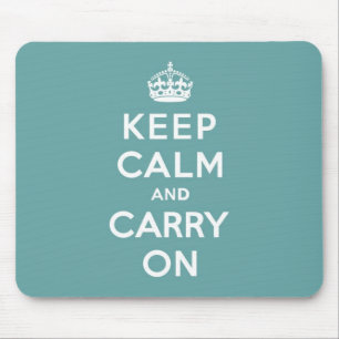 Masculine Teal Keep Calm and Carry On Mouse Mat
