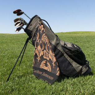 Masculine Tooled Leather Western Style Custom Golf Towel