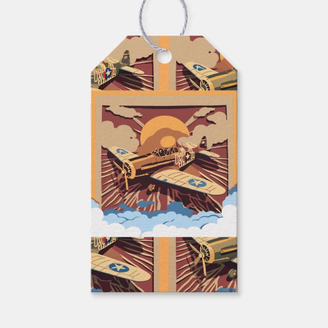 Masculine Vintage War Plane  Gift Tags (Front)