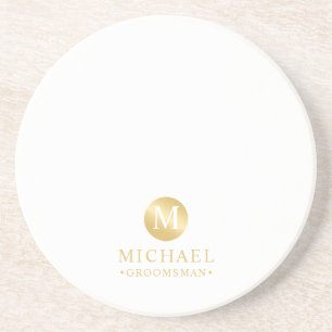 Masculine White and Gold Personalised Groomsmen Coaster