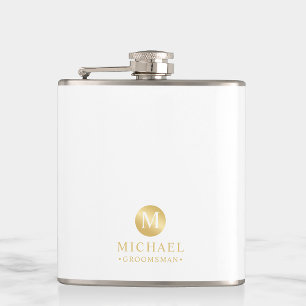 Masculine White and Gold Personalised Groomsmen Hip Flask