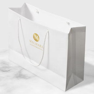 Masculine White and Gold Personalised Groomsmen Large Gift Bag