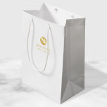 Masculine White and Gold Personalised Groomsmen Medium Gift Bag<br><div class="desc">Add a personal touch to your wedding with personalised groomsmen gift bag. This gift bag features white monogram in gold circle element with name and title in gold professional font style on white background. Also perfect for best man, father of the bride, ring bearer and more. Please Note : The...</div>