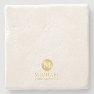 Masculine White and Gold Personalised Groomsmen Stone Coaster