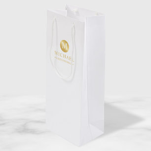 Masculine White and Gold Personalised Groomsmen Wine Gift Bag
