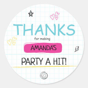 MASH Party Thank You Sticker Tween Birthday Favour
