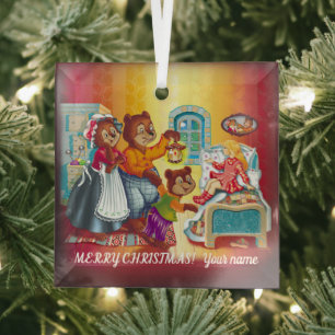 Masha and 3 bears glass tree decoration