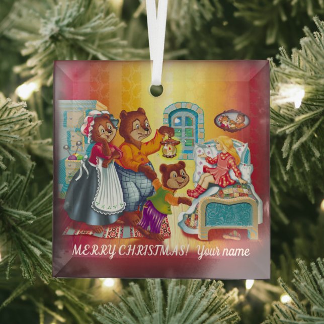 Masha and 3 bears glass tree decoration (Insitu)