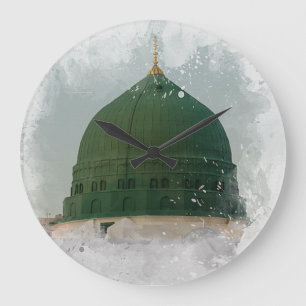 Masjid An-Nabawi watercolor illustration Islamic P Large Clock