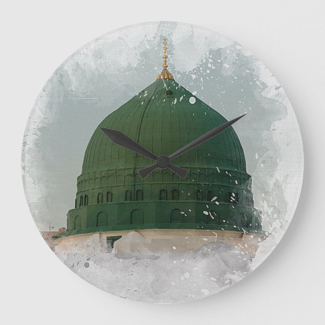 Masjid An-Nabawi watercolor illustration Islamic P Large Clock (Front)