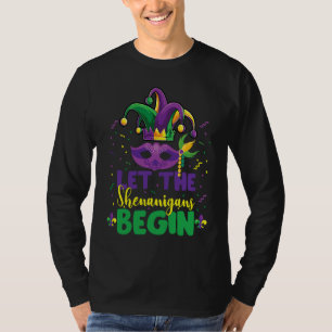 Mask and beads Let the Shenanigans Begin Mardi gr T-Shirt