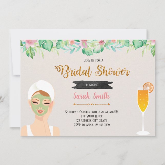 Mask and mimosas party theme invitation (Front)