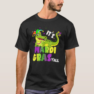 Mask & Beads It's Mardi Gras Y'all Jester Alligato T-Shirt